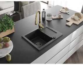 Mexen Enzo, 1-komorový granitový drez 576x465x174 mm a drezová batéria Savita, čierna, 6506-77-672601-50-B