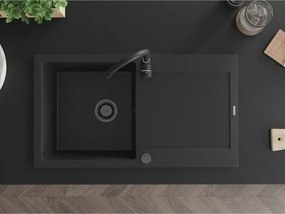 Mexen Leo, drez granitový 900x500x190 mm, 1-komorový, čierna s čiernym sifónom, 6501901010-77-B