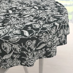 Biante Dekoračný okrúhly obrus PML-105 Biele kvety na čiernom Ø 80 cm