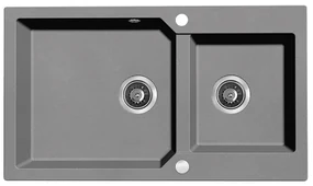 Kuchinox Milos, 2-komorový granitový drez 860x500x215 mm + sifón, šedá matná, LAV-SPM_5208