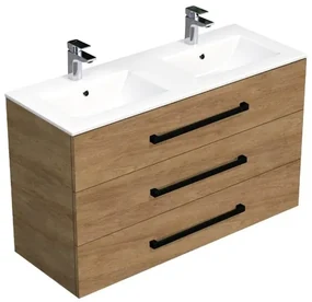 Kúpeľňová skrinka s čiernou úchytkou a umývadlom SAT Cube Way 120x71x46 cm dub Hickory mat CUBE46C1203DHMOD