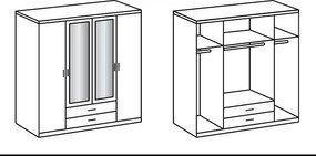 Šatníková skriňa so zrkadlami Cliff, 180 cm, biela