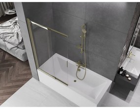 Mexen Fox, 2-krídlová vaňová zástena 100x150 cm, 5mm číre sklo, zlatý lesklý profil, 891-100-002-50-00