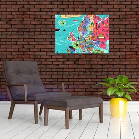 Sklenený obraz - Detská mapa Európy (70x50 cm)