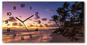 Vodorovné Sklenené hodiny na stenu Západ slnka na pláži pl_zsp_60x30_f_82653610