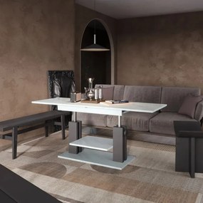Výškově nastavitelný rozkládací konferenční stolek Moduvo 120/170 cm mramor/černý
