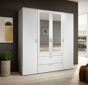 Šatníková skriňa so zrkadlami Vesala, 180 cm, biela