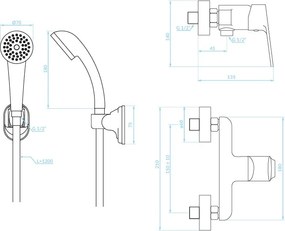 Kuchinox Oris, nástenná sprchová batéria s ručnou sprchovou súpravou, chrómová, LAV-BQO_041D