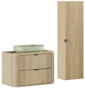 Kúpeľňová zostava Ovalia River s doskou, umývadlom a skrinkami 80 cm dub Cremona