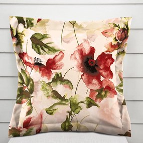 Biante Zamatová obliečka na vankúš s lemom Tamara TMR-051 Abstraktné červené kvety na žltobéžovom 40 x 60 cm
