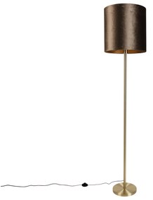 Stojacia lampa mosadz s velúrovým tienidlom hnedá 40 cm - Simplo