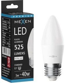 Mexen Nova, LED žiarovka E27, C37, 5W, Teplá - 3000K, 525 lm - L102-E27-0530-01
