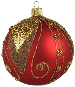 Vianočná guľa červená zlatý dekor
