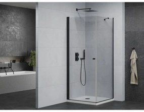Mexen Pretoria, sprchovací kút 70 (dvere) x 70 (stena) cm, 6mm číre sklo, čierny profil + biela sprchová vanička, 852-070-070-70-00-4010B