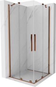 Mexen Velar Duo, sprchový kút s posuvnými dverami 90(dvere) x 90(dvere) cm, 8mm číre sklo, ružové zlato profil, 871-090-090-02-60