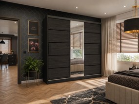 Posuvná skriňa 200 cm PREMIUM SO ZÁSUVKAMI so zrkadlom čierna kráľovský eben MT SZP5/1/B/HK/0/KLP