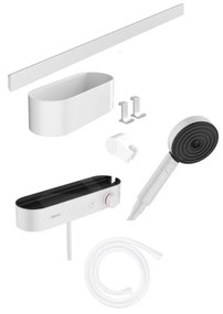 Hansgrohe WallStoris, Set sprchovej hlavice 105, 3 prúdy, termostatu a kúpeľňových doplnkov, matná biela, HAN-24250700