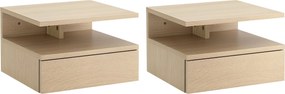 HOMCOM Sada 2 Závesných Nočných Stolčekov s 1 Šuflíkom a Otvorenou Poličkou do Spálne 35x32x22.5 cm Dub | Aosom