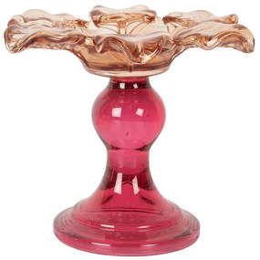 Ružový sklenený svietnik kvetina Colorful Garden - Ø 14*11 cm