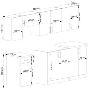 Kuchynská linka LIMA 2.4 m biela / dub sonoma