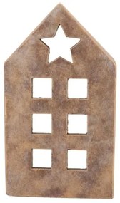 Zlatý antik cementový svietnik domček House Gold - 16*10*28 cm