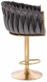 LuxuryForm DESIGN Barová stolička NORDEN VELUR na zlatom tanieri - tmavo šedá