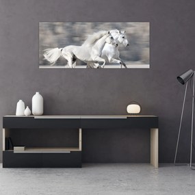 Obraz - Biele kone v zime (120x50 cm)