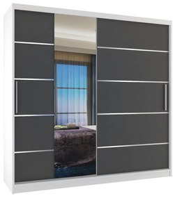 Šatníková skriňa 200 cm Belini biela mat / šedý mat s posunými dverami zrkadlom a zásuvkami  MBP SZP5/1/W/SR/0/KLAL