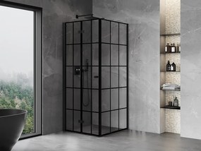 Mexen Mist-F T, 1-krídlový skladací sprchový kút ľavý 75 x 75 cm, čierna mriežka, čierny - 8A6T-075-075-70-77-L