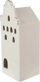 Béžová dekorácia porcelánový domček s Led svetielkami Christmas House L - 8*8*20 cm