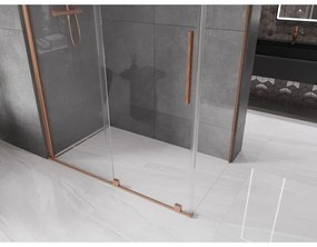 Mexen Velar, sprchový kút s posuvnými dverami 150(dvere) x 85(stena) cm, 8mm číre sklo, medená matná, 871-150-085-01-65