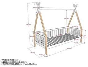 Biela detská posteľ so zábranou Vipack Tipi, 90 x 200 cm