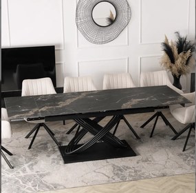 Súprava stola IBIZA 160-240 cm čierny mramor/čierna a 4 krémové stoličky MUMBAI