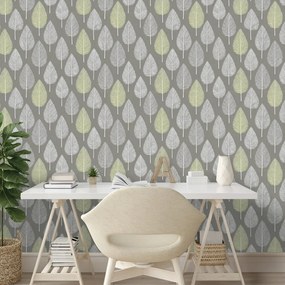 Tapeta sivé a zelené listy na sivom pozadí