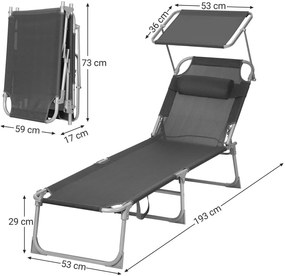 SONGMICS Záhradné lehátko šedé 53 x 193 cm nosnosť 150kg