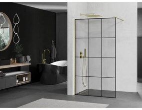 Mexen Kioto, sprchová zástena Walk-In 120 x 200 cm, 8mm číre sklo čierny vzor, zlatý matný profil, 800-120-101-55-77