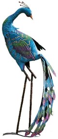 Záhradná kovová figúrka Peafowl, 78 cm, modrá
