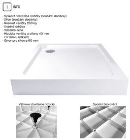 Mereo Mereo, Kora Lite sprchový set: sprchovací kút 90x90x185 cm, chróm ALU, sklo číre, 90 cm, vanička, sifón, MER-CK34123ZH