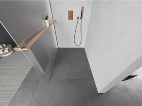 Mexen Kioto+, sprchová zástena Walk-In s poličkou a vešiakom 90 x 200 cm, 8mm sklo námraza, medený matný profil, 800-090-121-65-30