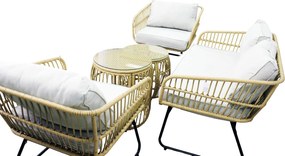 Garden Line ZÁHRADNÝ NÁBYTOK (SOFA, 2 STOLIČKY, 2 STOLY) - HNEDÁ, VANKÚŠE - ŠEDÁ *7534