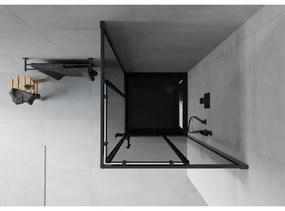 Mexen Rio, štvorcový sprchovací kút s posuvnými dverami 70(dvere) x 70(dvere) x 190 cm, 6mm šedé sklo, čierny profil + čierna sprchová vanička SLIM, 860-070-070-70-40-4070B