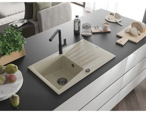 Mexen Cesar, 1-komorový granitový drez 775x470x190 mm a drezová batéria Flora, béžová, 6514-69-670401-70-B