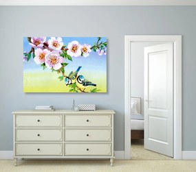 Obraz sýkorky a kvitnúce kvety Varianta: 90x60