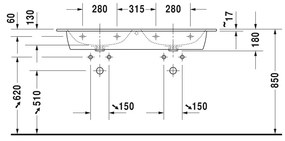 Duravit ME by Starck - Dvojumývadlo do nábytku 1300x490 mm, s prepadom, biela 2336130000