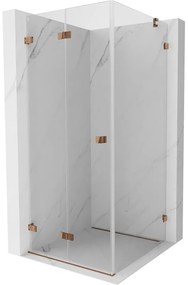 Mexen Lunar-F, 1-krídlový sprchový kút so skladacími dverami, ľavý, 80 x 80 cm, 8mm číre sklo, ružové zlato profil, 836-080-080-60-00-L