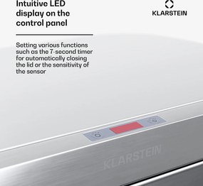 Klarstein Touchless, senzorový odpadkový kôš, 60 l, z nehrdzavejúcej ocele, Soft-Close zatváranie, napájaný batériou, LED displej, časovač