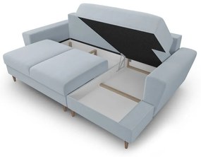 Svetlomodrá zamatová rozkladacia/s úložným priestorom rohová pohovka (pravý roh/s leňoškou) Kyoto – Cosmopolitan Design