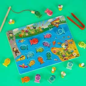 KIK Drevené Montessori puzzle 3v1 – magnetický rybolov, triedenie a počítanie