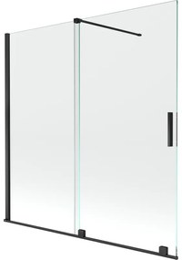 Mexen Velar, 2-krídlová posuvná vaňová zástena 160 x 150 cm, 8mm číre sklo, čierna matná, 896-160-000-01-70