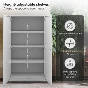 Modulárna kovová multifunkčná skriňa so zásuvkou sivá MEGAN 1850 x 900 x 400 mm